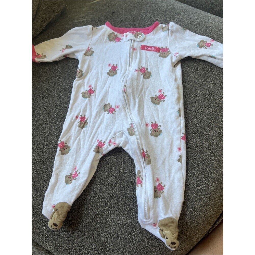 Child of Mine by Carters Footed Sleeper Baby 0-3 Months White Monkey Pajamas